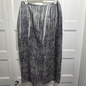 Nygard Collection Abstract Grey Black Faux Wrap Midi Skirt Size 16 Maxi